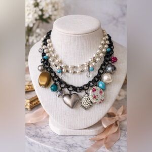 Plunder Multi Strand Charm Necklace Pearl Turquoise Eclectic Statement Jewelry